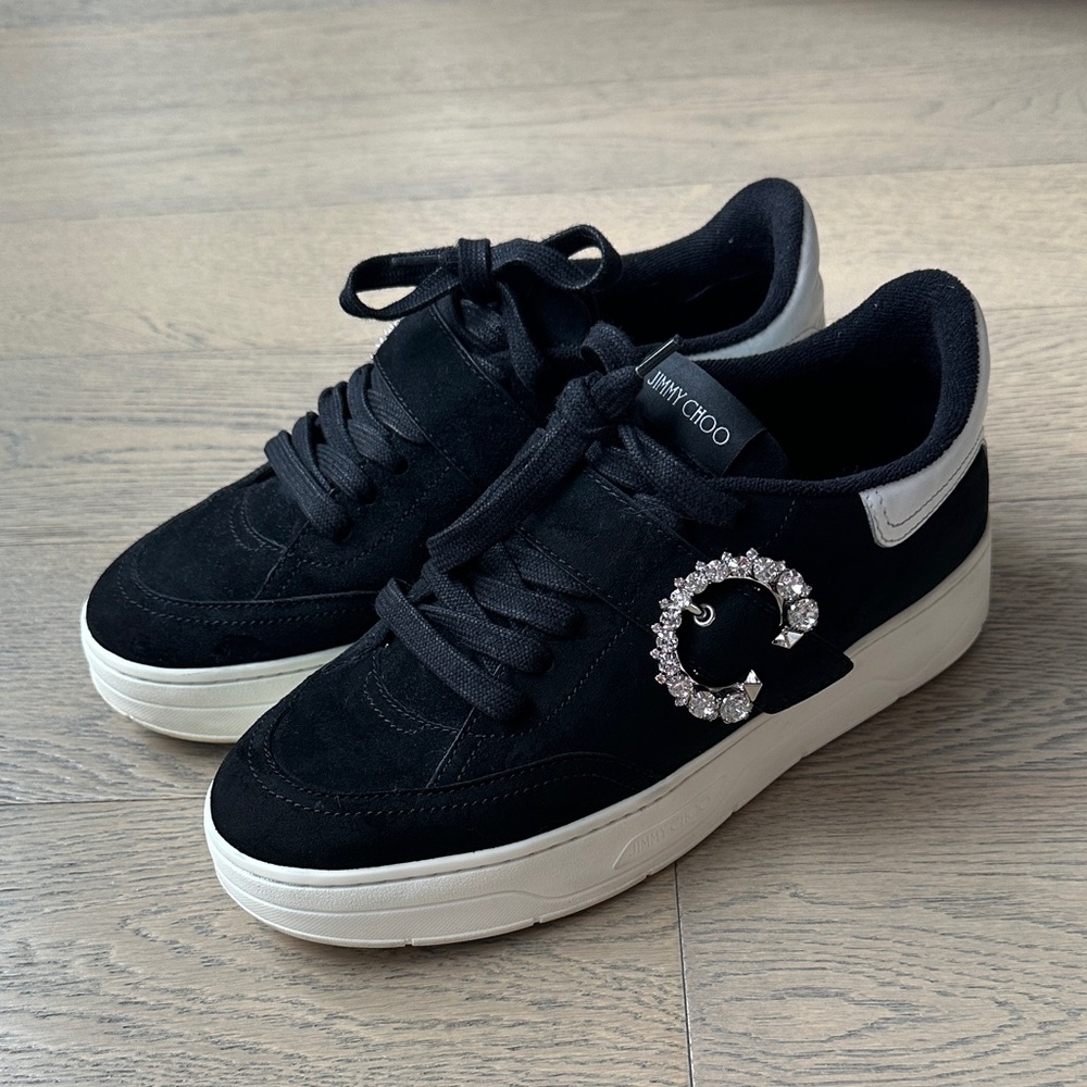 Jimmy Choo Women's Osaka Crystal-Buckle Suede & Leather Sneakers
